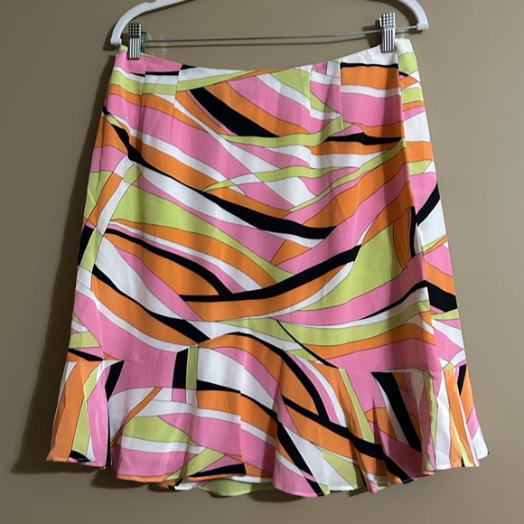 Talbots Dresses & Skirts - Talbots Vibrant Pink White Green Black Pop Art Abstract Silk Mini Skirt